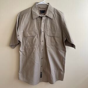 5.11 Tactical Series Men's Large Khaki Short Sleeve Shirt Utility Pockets Canvas